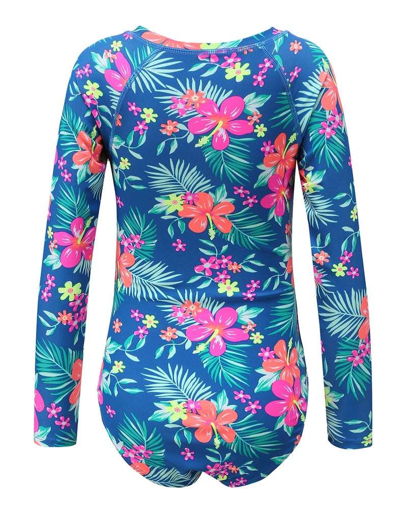 Mardonskey Big Girls Long Sleeve Rash Guard Kids One Piece Swimsuit UPF 50+ Sun Protection Swimwear Bathing Suit Blue 10T - Image 2
